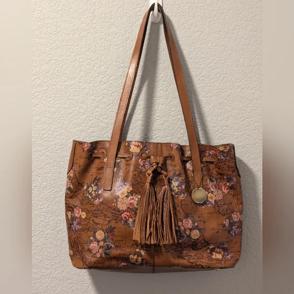 Patricia Nash Tote Drawstring Whitney English Garden Map British Tan - Picture 1 of 15